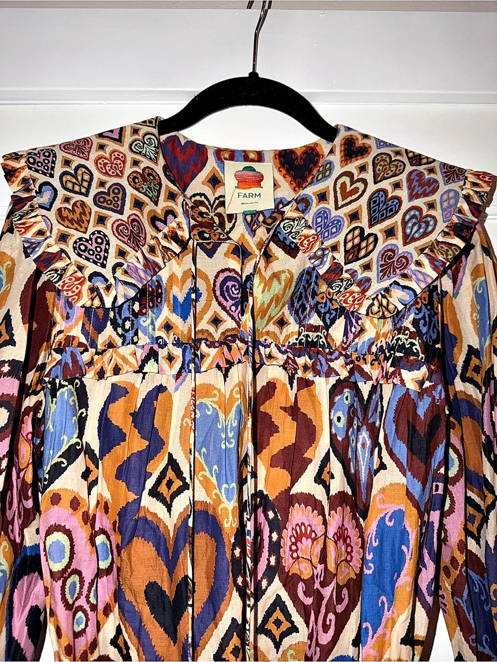 Farm Rio Hearts Ikat Cream Blouse, Multicolor, Medium - Picture 2 of 6